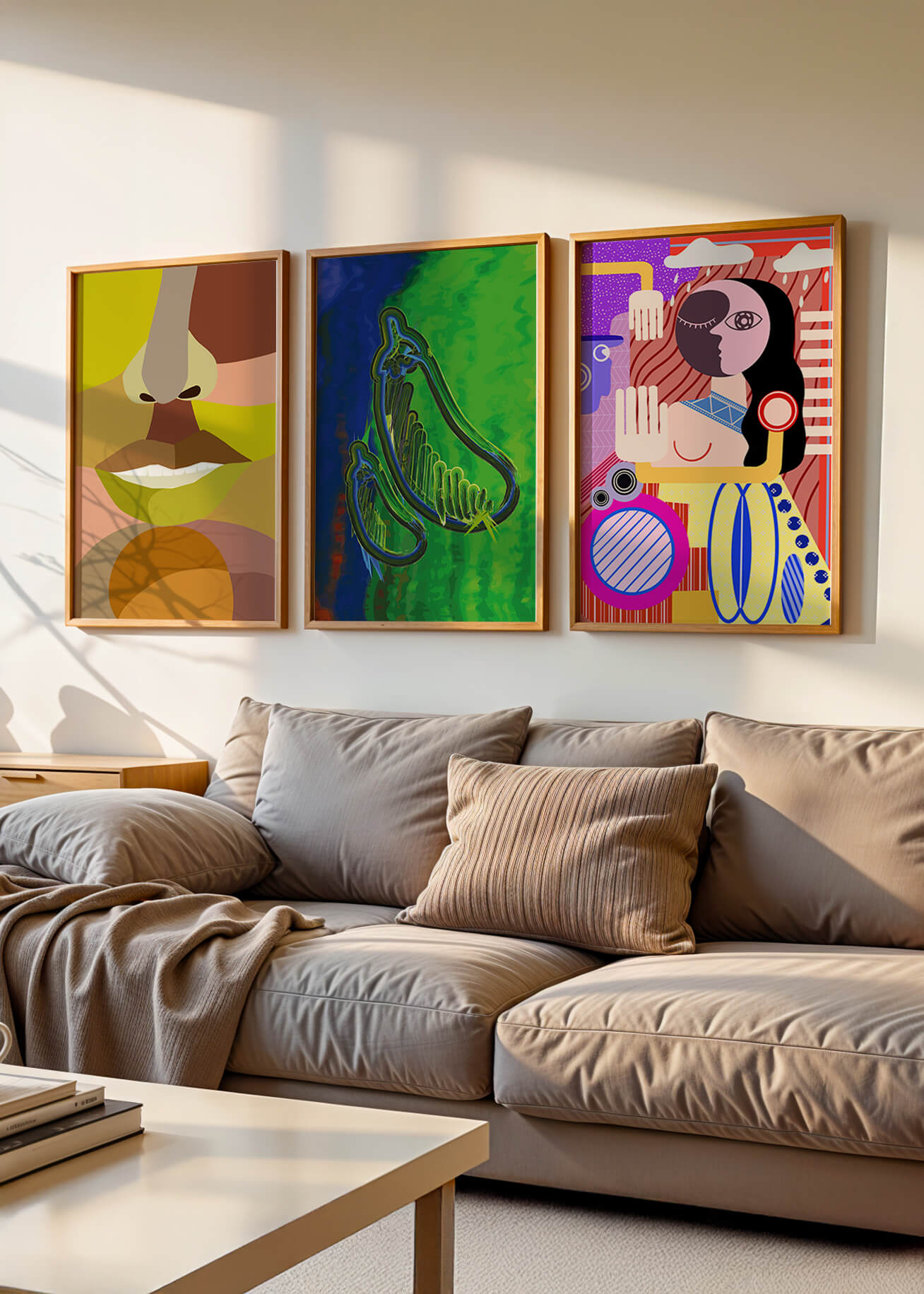 Ensemble d'affiches modernes sur le mur du salon