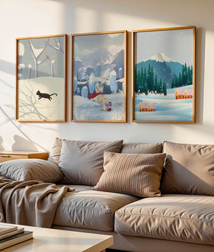 Ensemble d'illustrations hivernales avec des animaux et des paysages