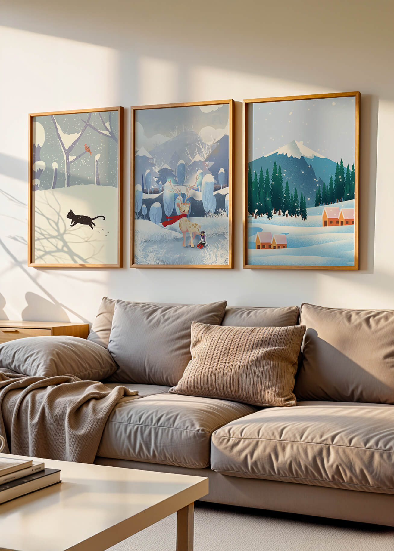 Conjunto de Ilustraciones Invernales con Animales y Paisajes