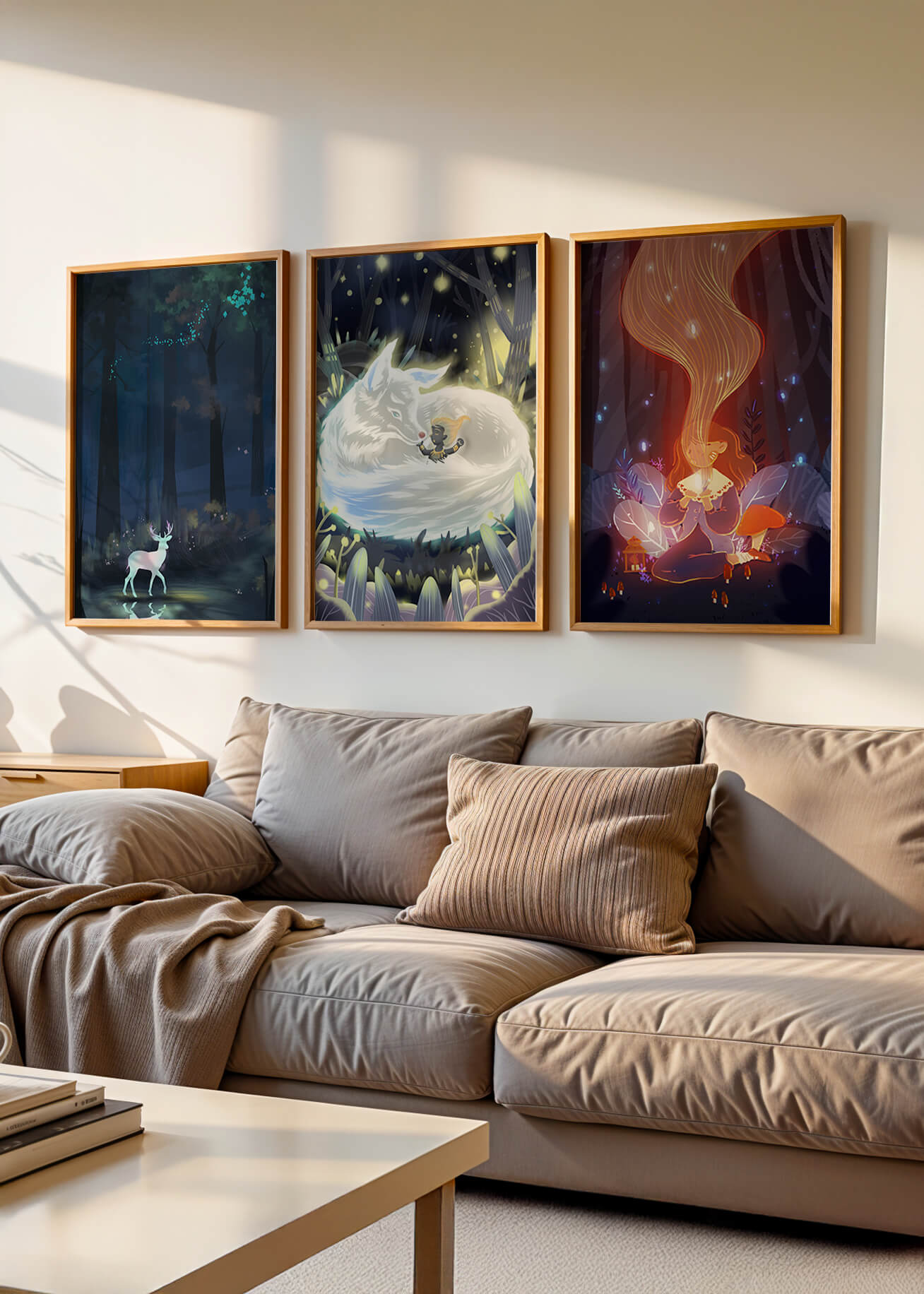 Exhibición De Arte De Fantasía Con Criaturas Místicas En Un Entorno Natural