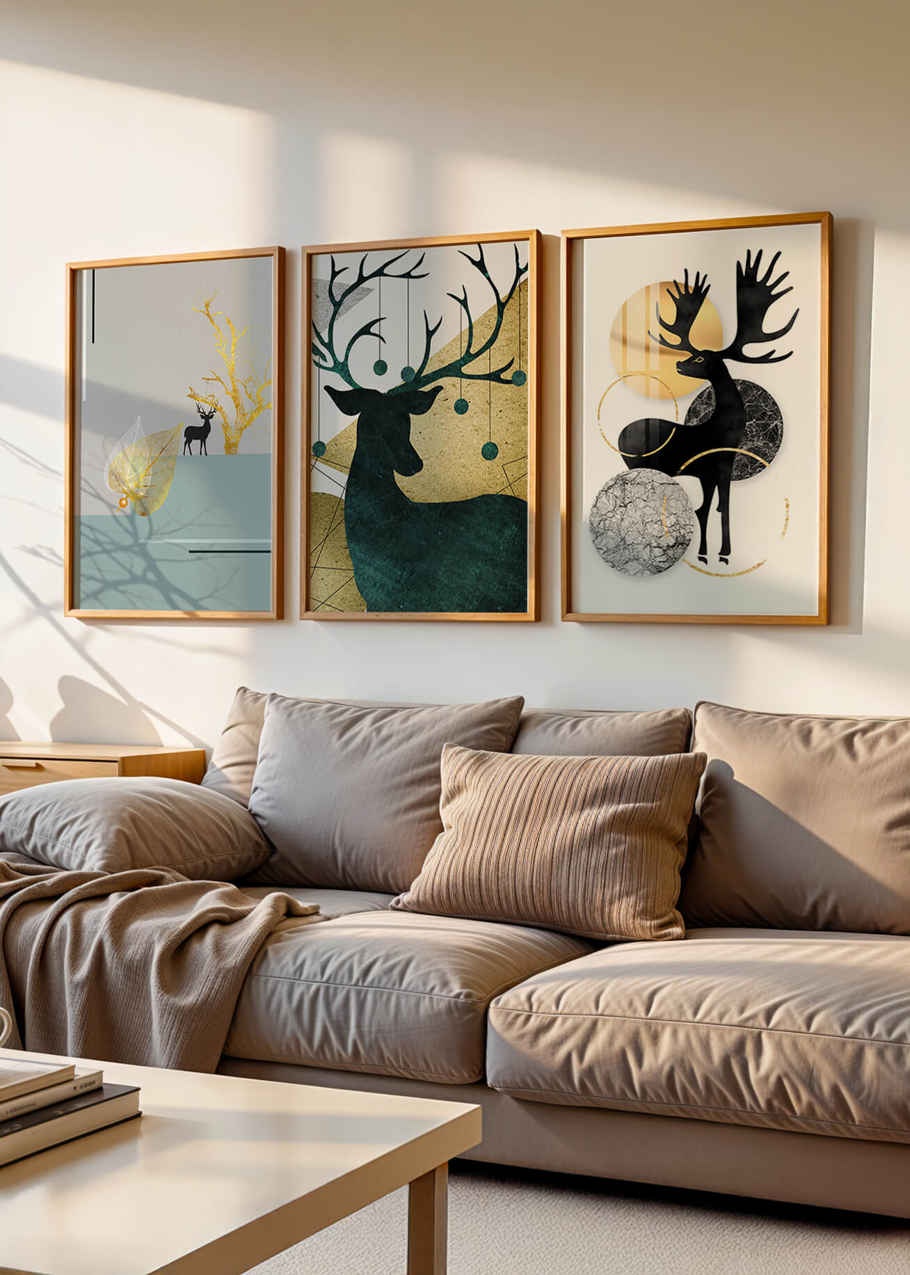 Ensemble de tableaux de cerfs avec des détails dorés