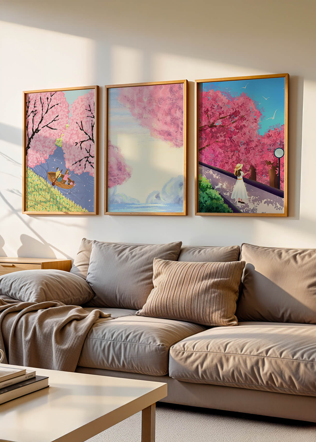 Conjunto De Tres Obras De Arte Con Árboles De Cerezo