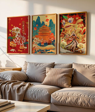 Décorations festives de style asiatique avec éléments dorés