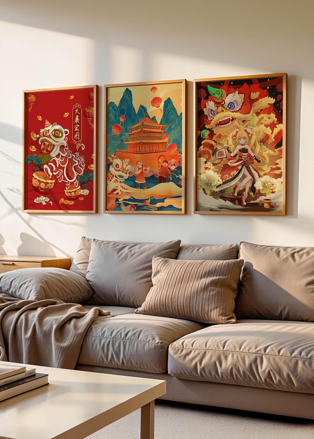 Décorations festives de style asiatique avec éléments dorés