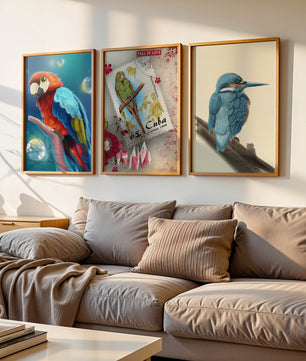 Arte Decorativo con Pájaros Coloridos en Impresión de Alta Calidad