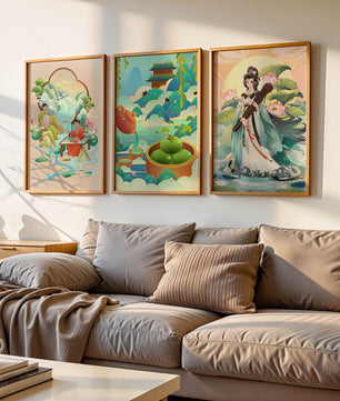 Ensemble d’œuvres d’art de style asiatique sur fond neutre