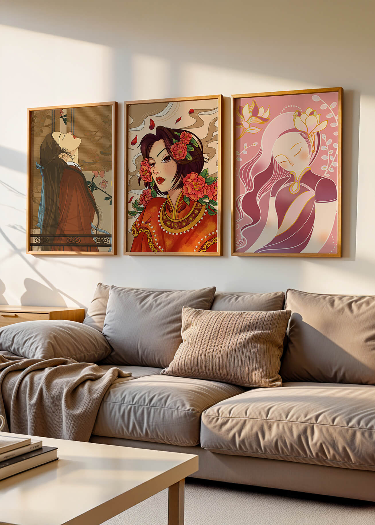 Conjunto de Ilustraciones de Estilo Asiático Presentadas Sin Marco en Fondo Claro