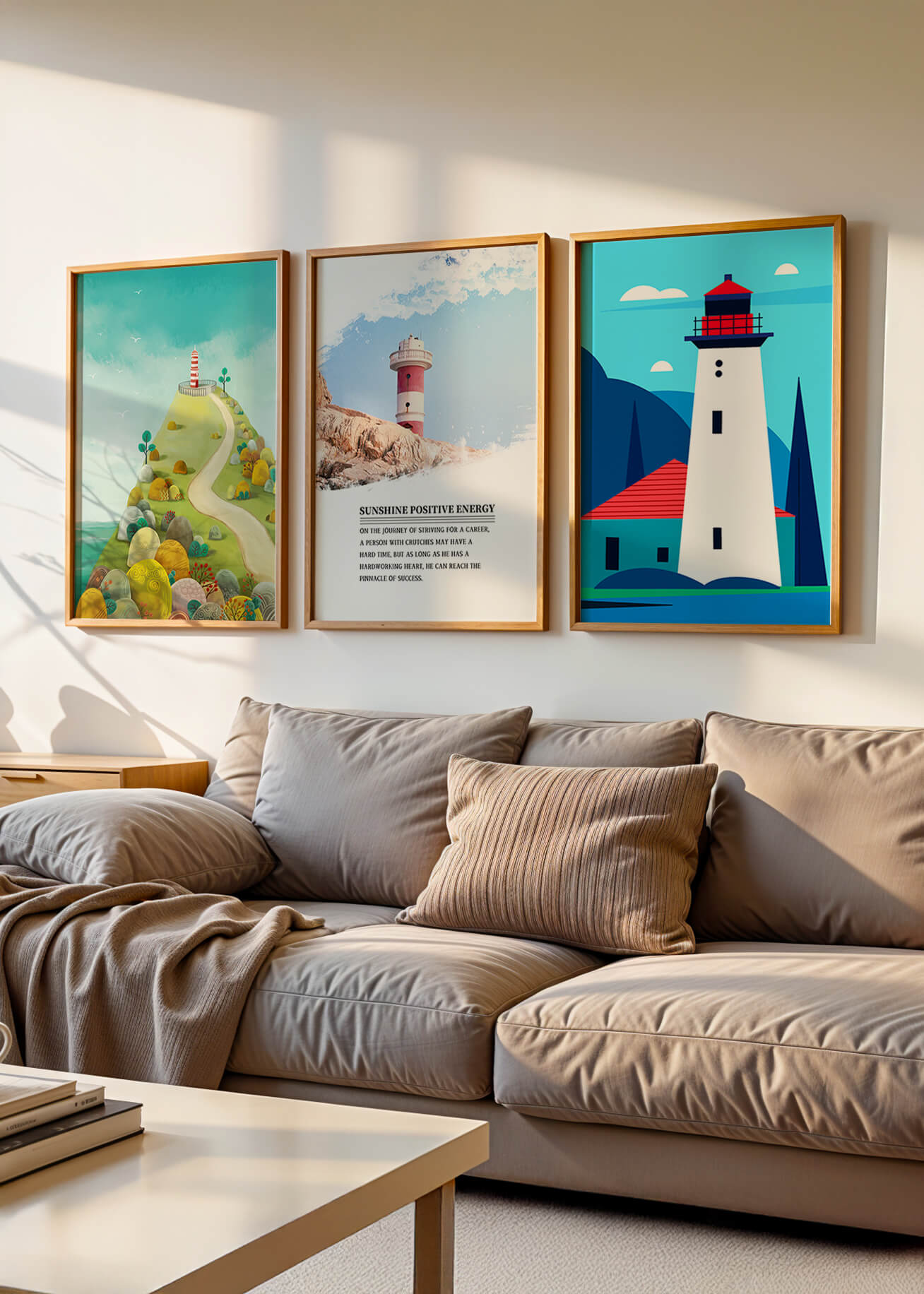 Set bunter Leuchtturmbilder mit Landschaftsmotiven