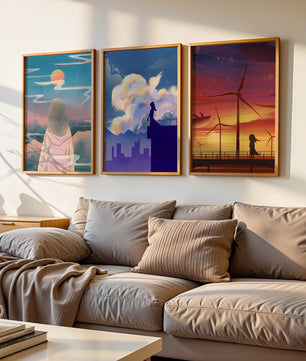 Zeitgenössische Kunst: Minimalistisches Triptychon mit Landschaften