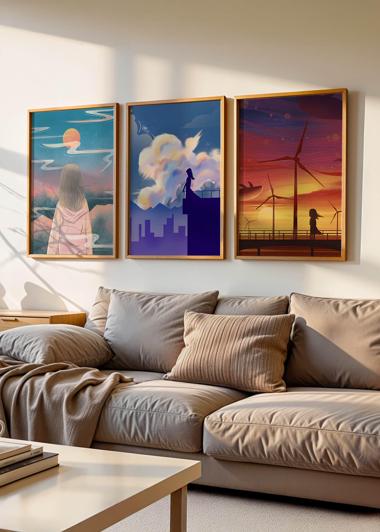 Zeitgenössische Kunst: Minimalistisches Triptychon mit Landschaften