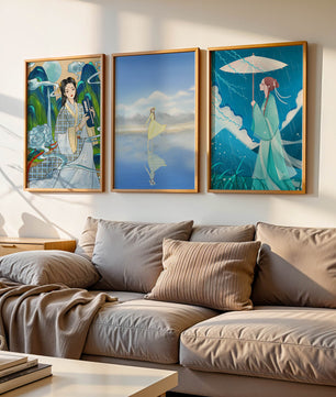 Décoration artistique de style oriental avec trois œuvres