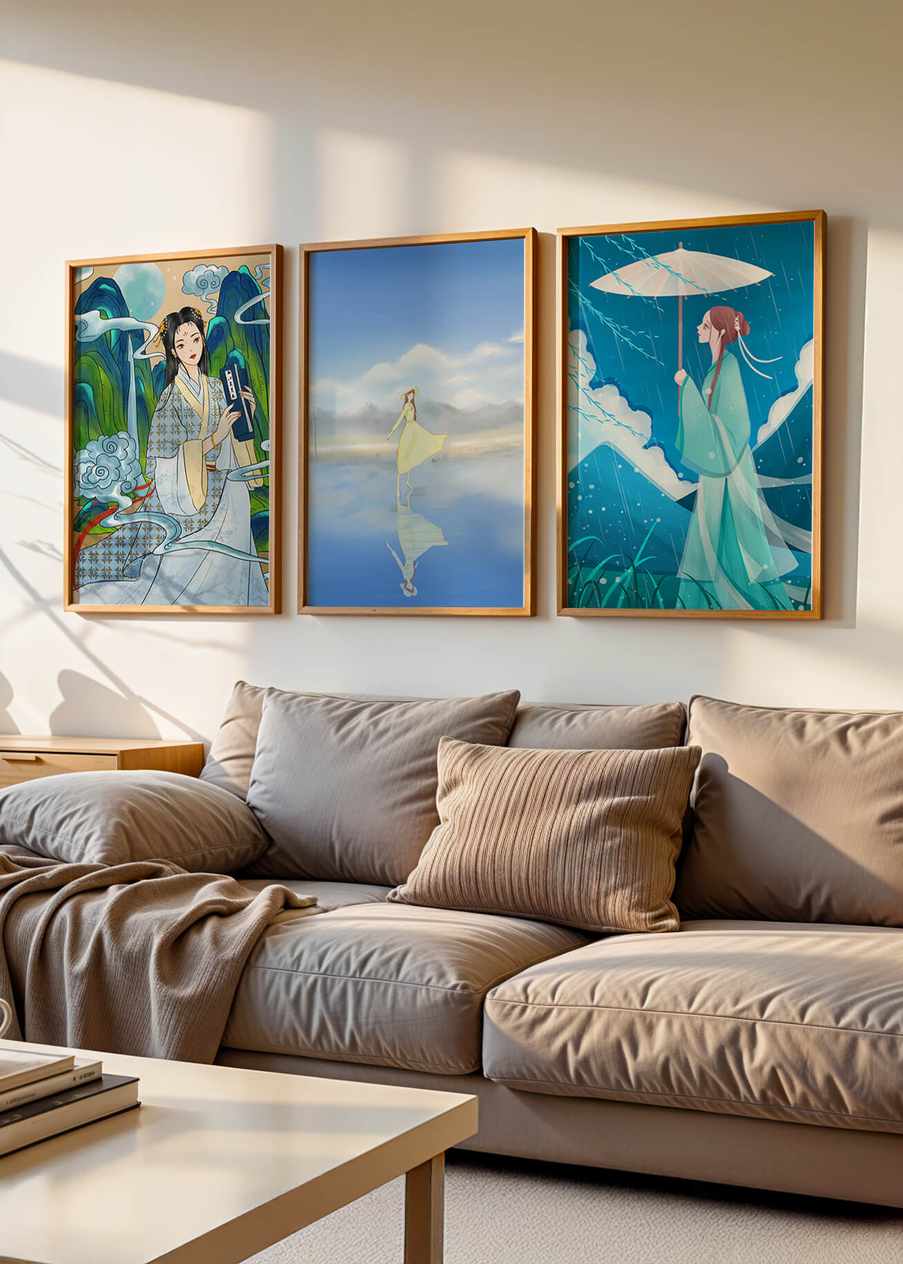 Decoración De Arte De Estilo Oriental Con Tres Obras