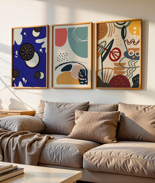 Ensemble de Trois Œuvres d’Art Abstrait aux Couleurs Vibrantes