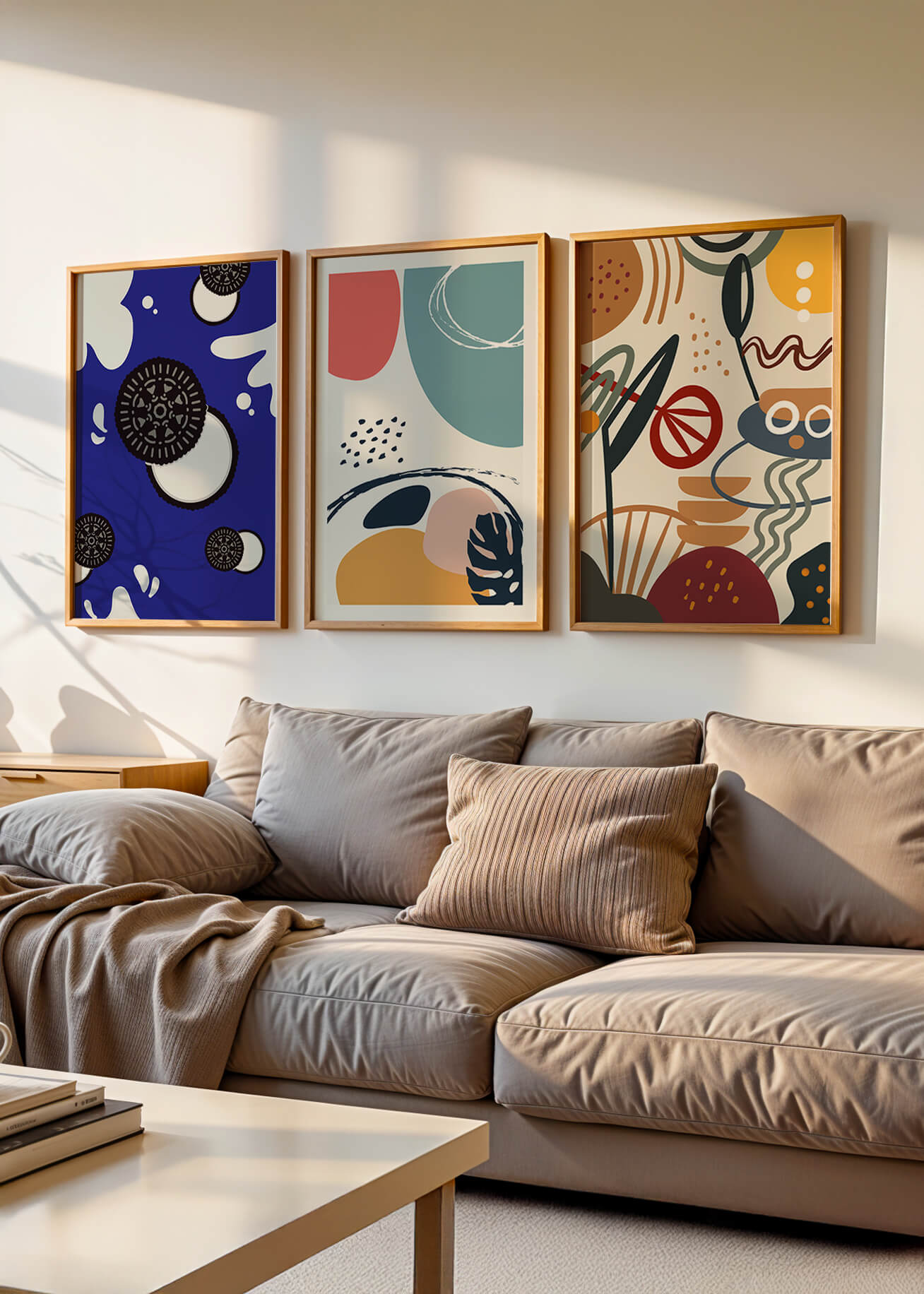 Ensemble de Trois Œuvres d’Art Abstrait aux Couleurs Vibrantes