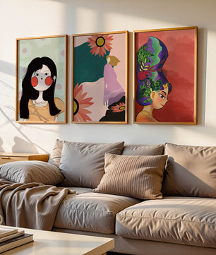 Ensemble de trois œuvres d’art modernes au style coloré