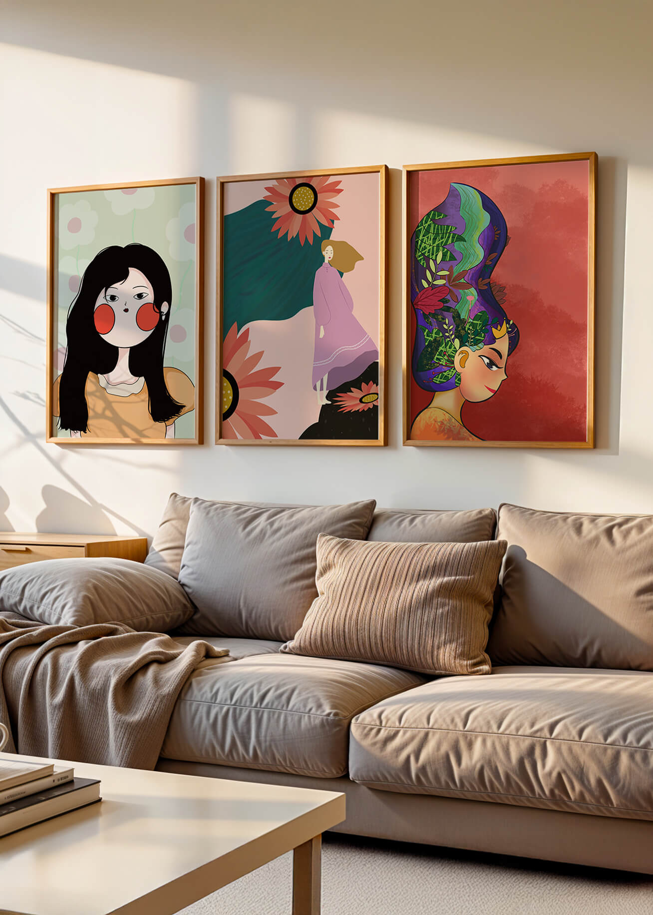 Ensemble de trois œuvres d’art modernes au style coloré