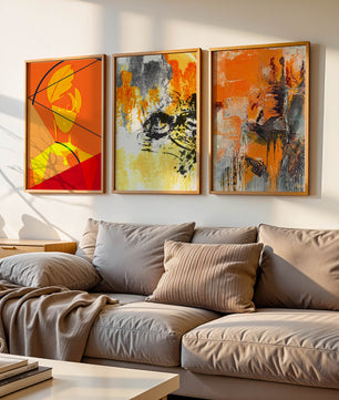 Peintures abstraites modernes dans des tons orangés