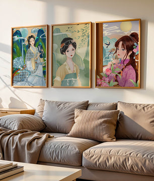 Ensemble d’illustrations de femmes asiatiques avec des éléments naturels