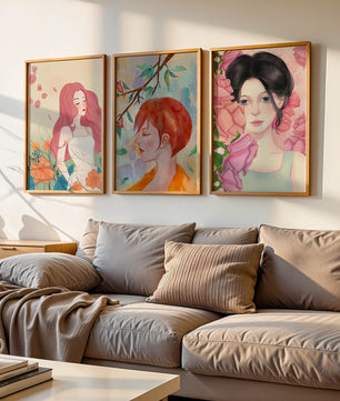 Peintures modernes de femmes avec fleurs en décoration intérieure