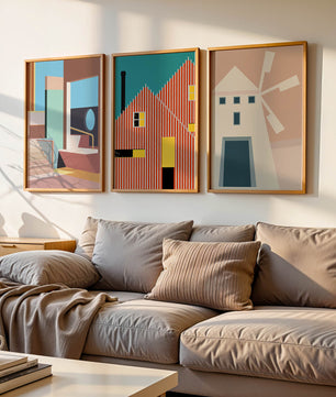 Œuvres d'art moderne avec design architectural dans un environnement minimaliste