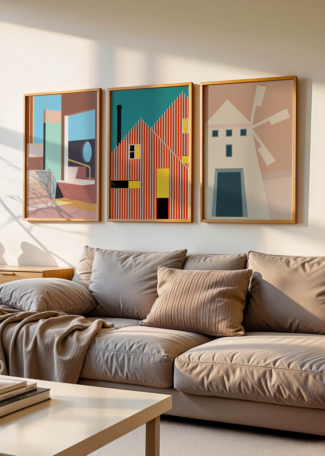 Œuvres d'art moderne avec design architectural dans un environnement minimaliste