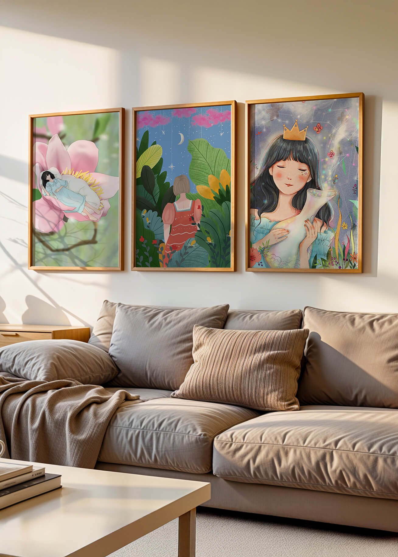 Conjunto De Tres Ilustraciones Artísticas Sin Marco