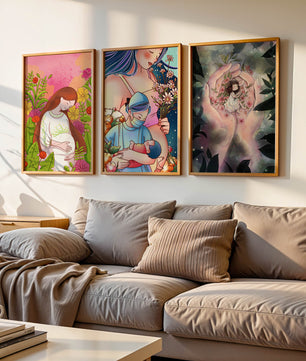 Art moderne de mères et de nature en couleurs vibrantes