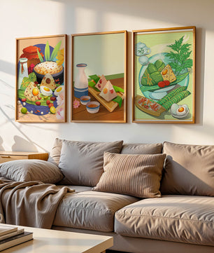 Illustrations de cuisine asiatique dans des cadres en bois