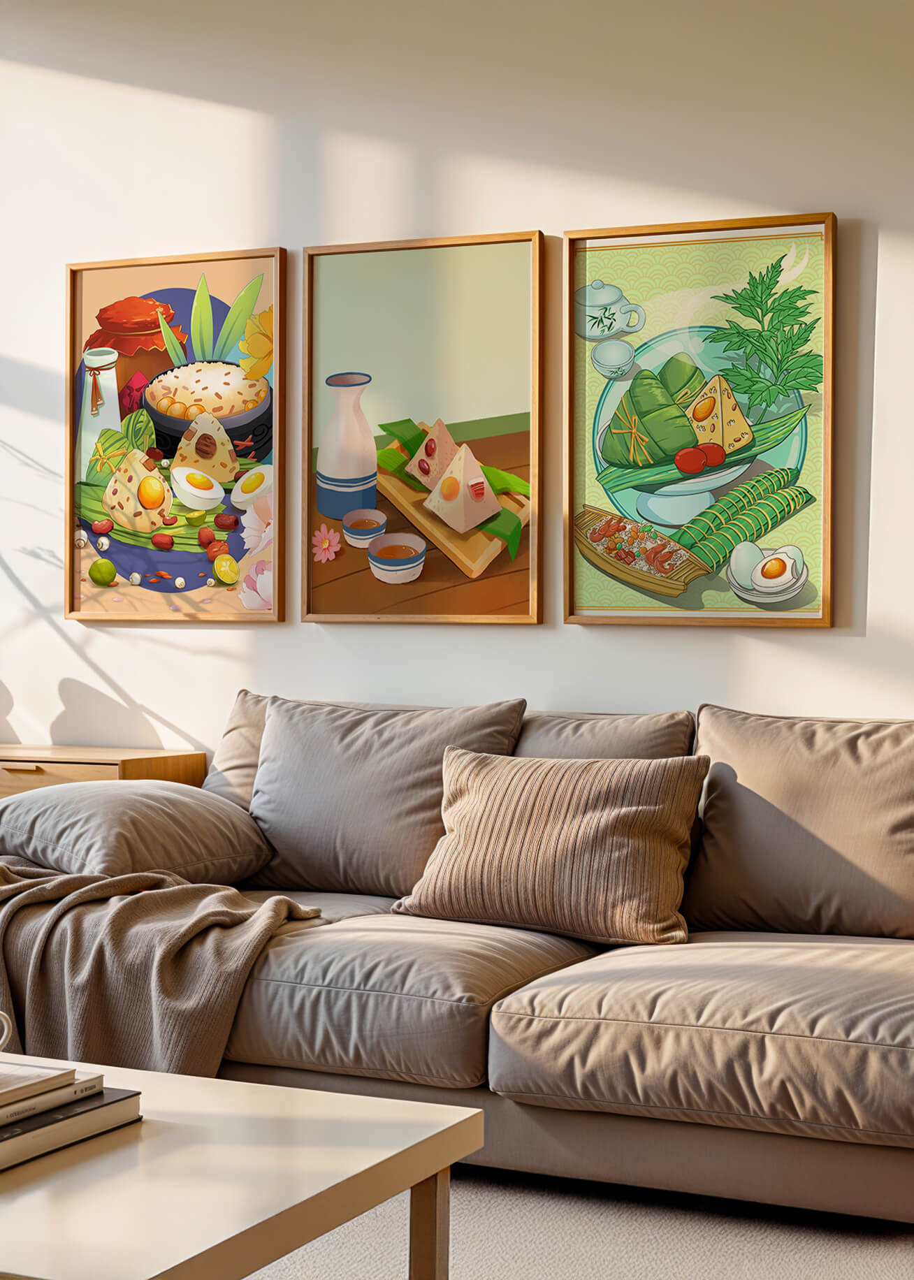 Illustrations de cuisine asiatique dans des cadres en bois