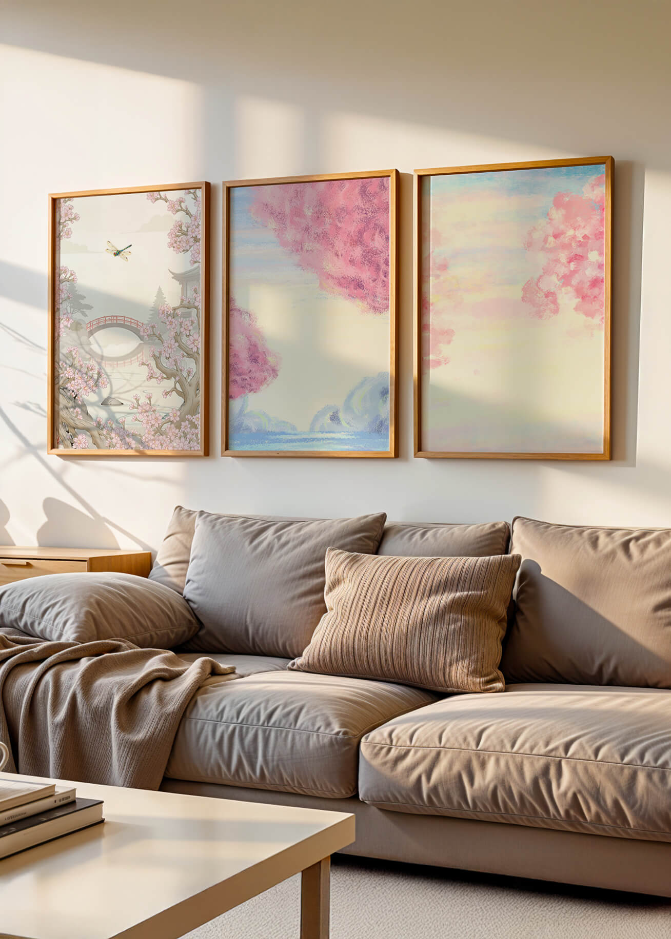 Imágenes Decorativas de Paisajes Florales y Puente de Madera en Primavera