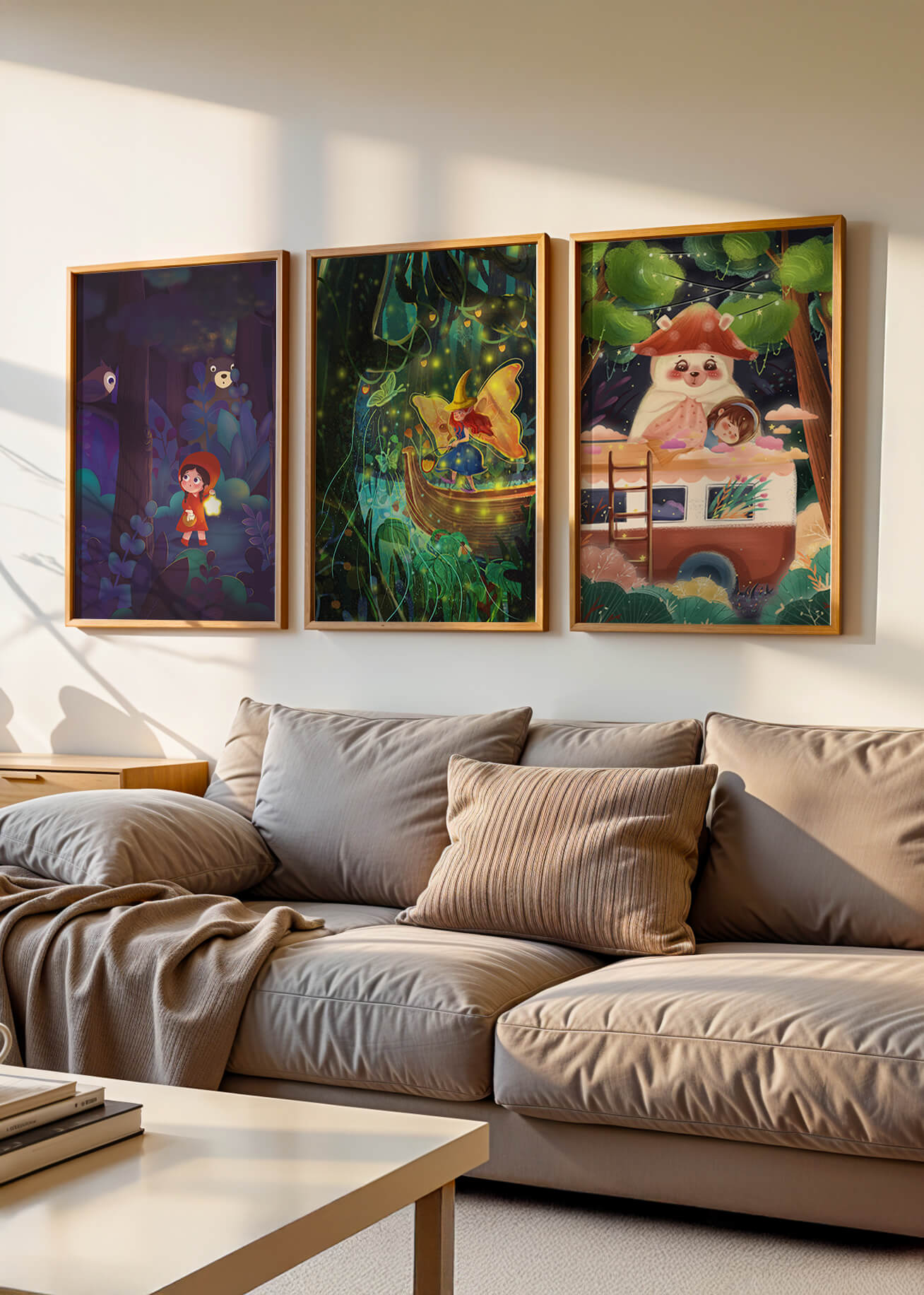 Triptyque d’illustrations fantastiques pour décoration enfantine