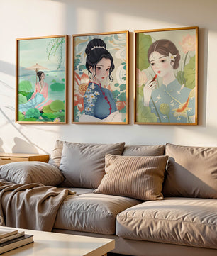 Décoration murale avec art asiatique de femmes élégantes