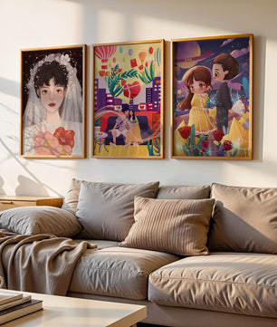 Ensemble de trois illustrations artistiques au style coloré