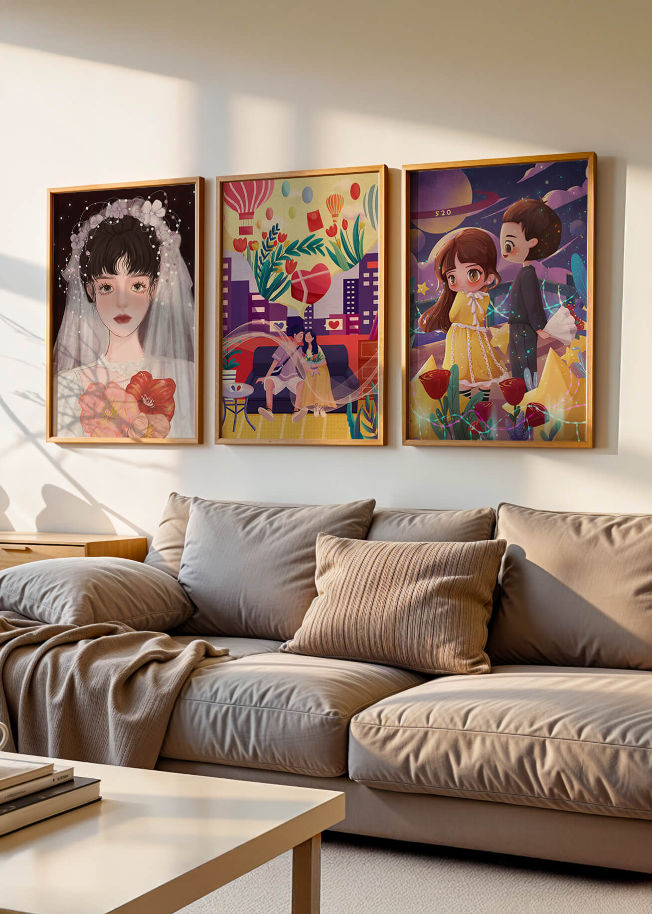 Conjunto De Tres Ilustraciones Artísticas Con Estilo Colorido