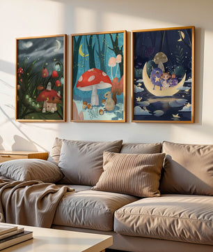 Illustrations de fées avec des champignons dans la forêt