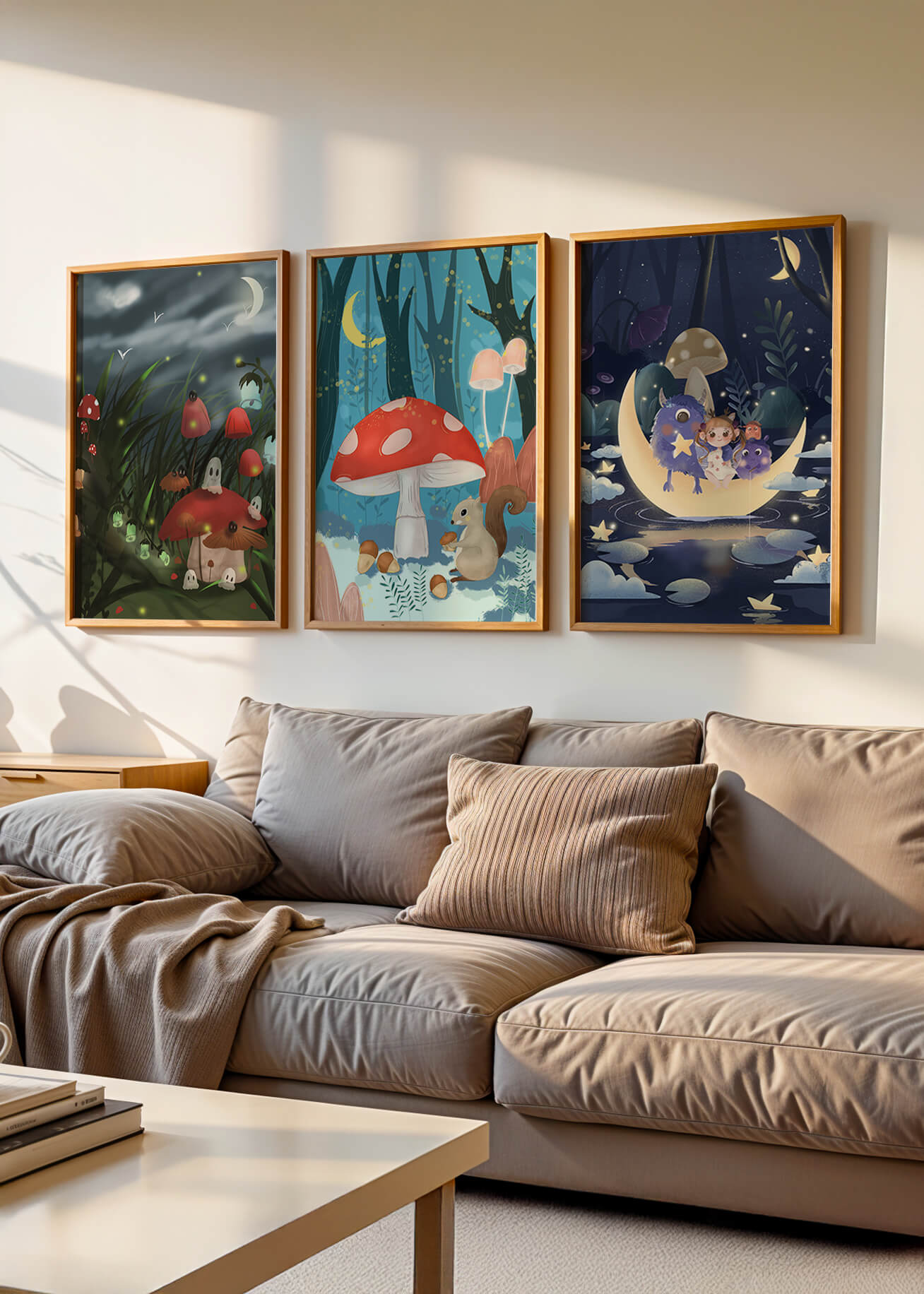 Illustrations de fées avec des champignons dans la forêt