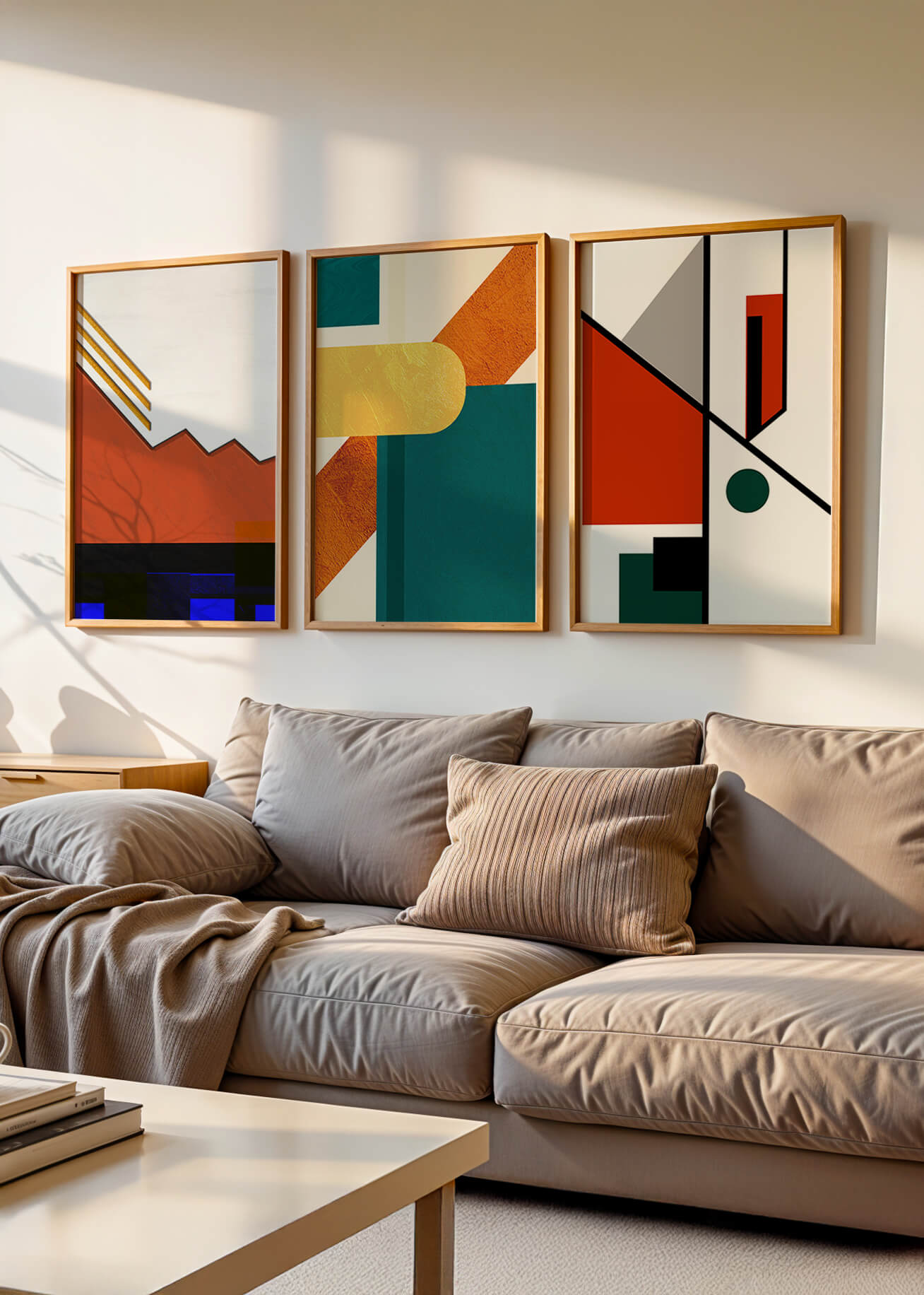 Conjunto De Arte Abstracto Moderno Con Diseños Geométricos Sin Marco