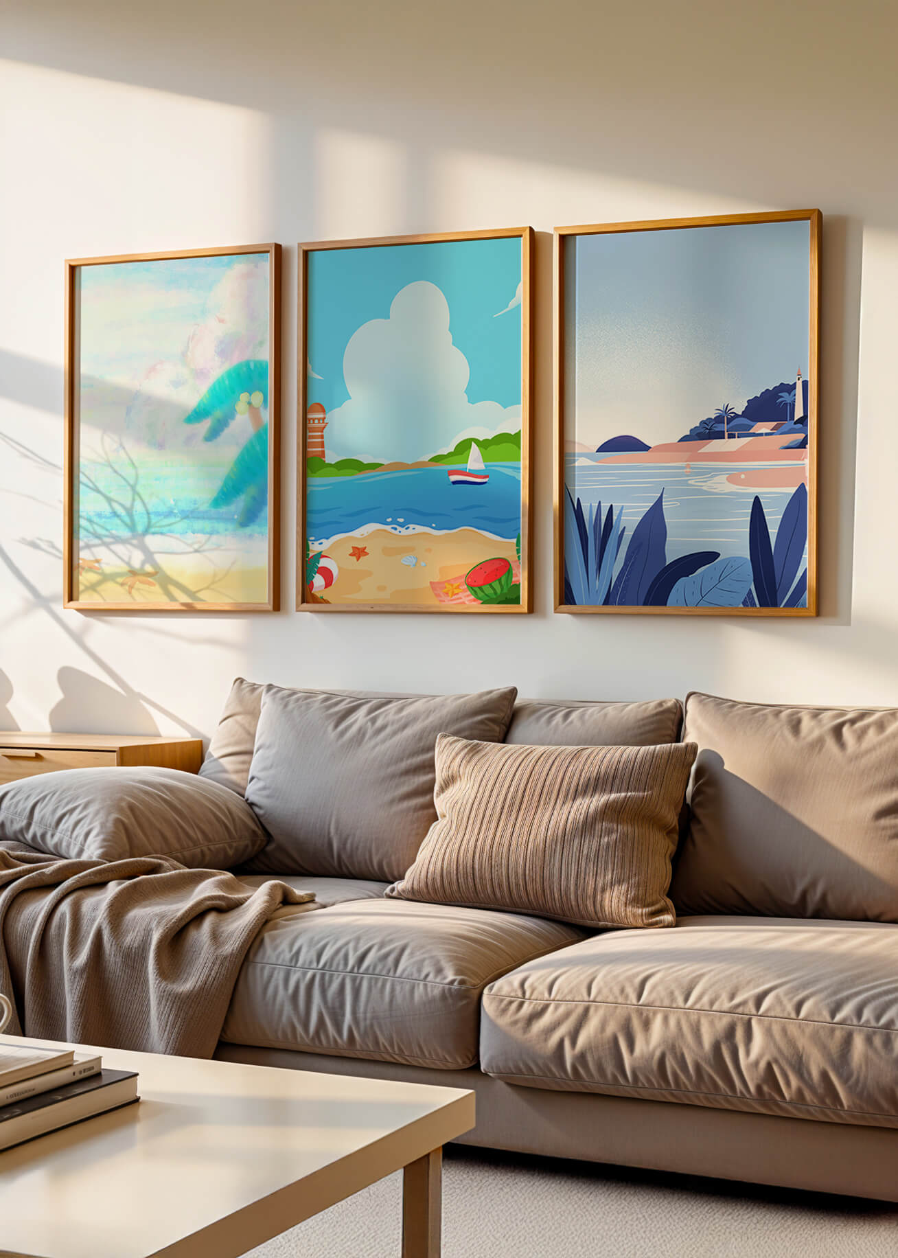 Paisajes Playeros con Colores Vivos en un Interior Moderno