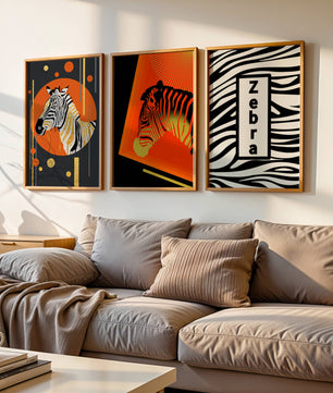 Ensemble d'impressions artistiques de zèbres au design moderne