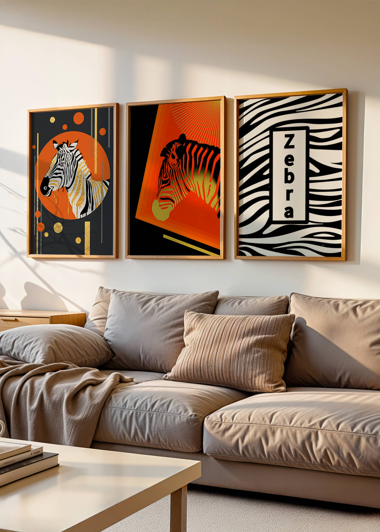 Ensemble d'impressions artistiques de zèbres au design moderne