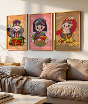 Illustrations culturelles de nourriture dans divers styles ethniques