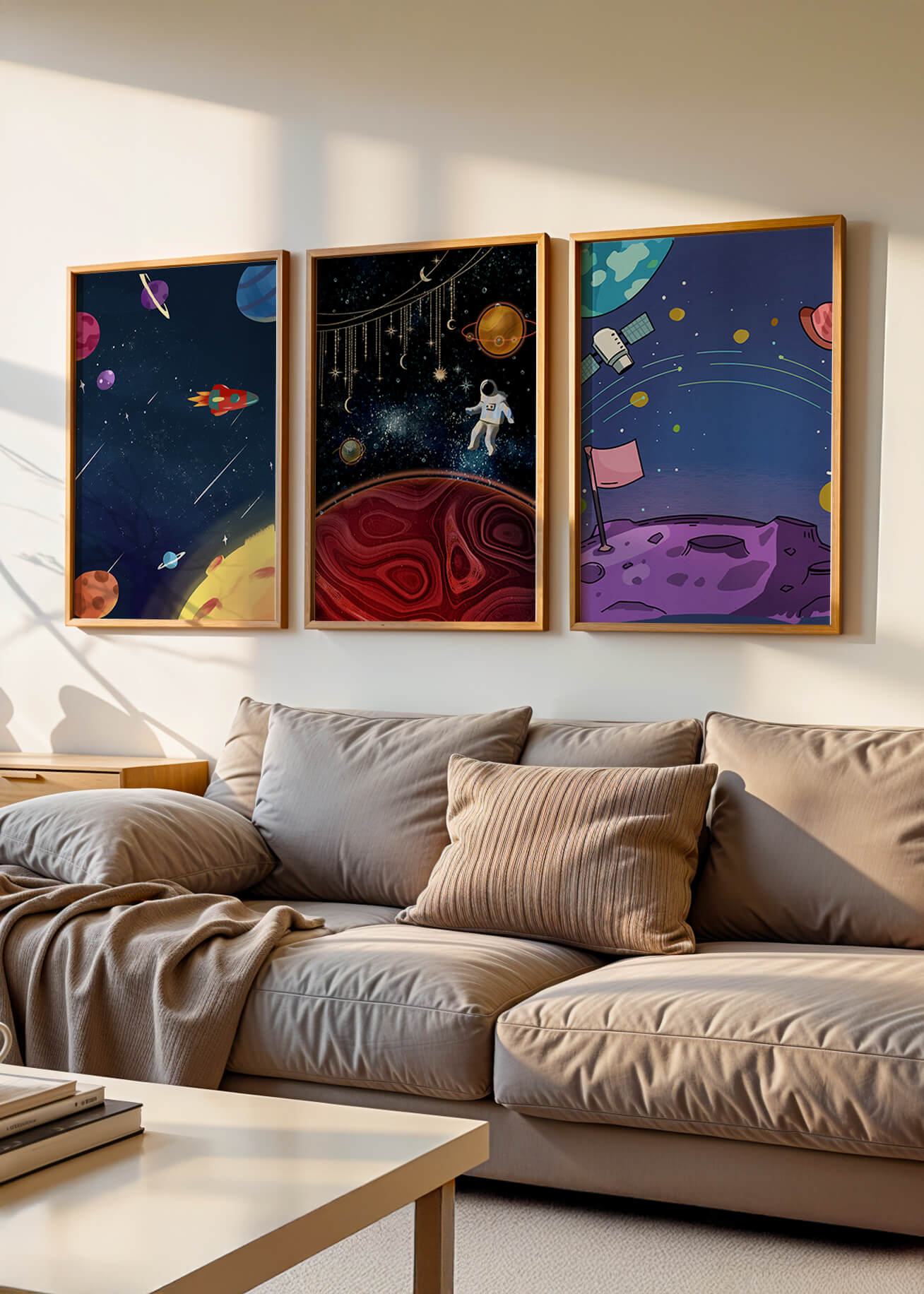 Ensemble d'Œuvres Modernes d'Espace avec Détails Dorés
