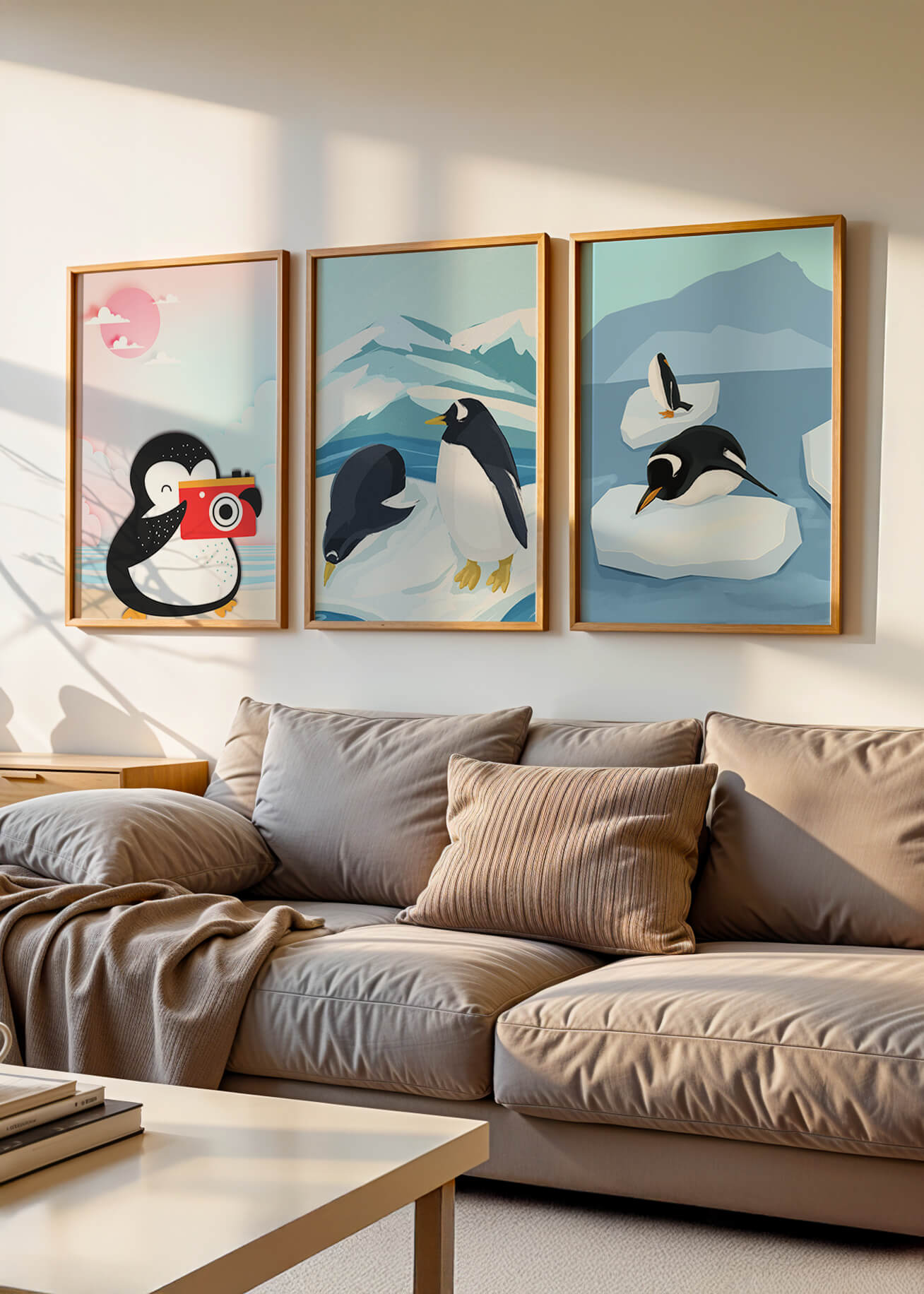 Póster De Pingüinos Sobre Piso De Madera