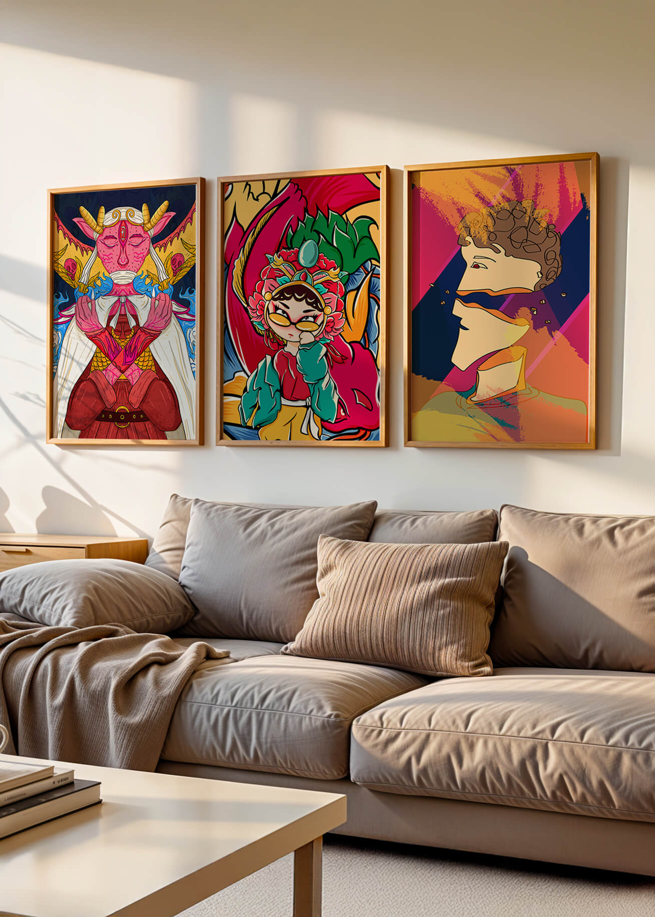 Conjunto de Tres Obras de Arte Pop sin Marco