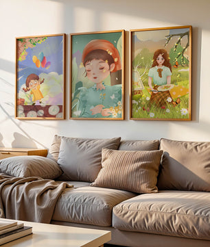 Art de filles en illustrations colorées et nature