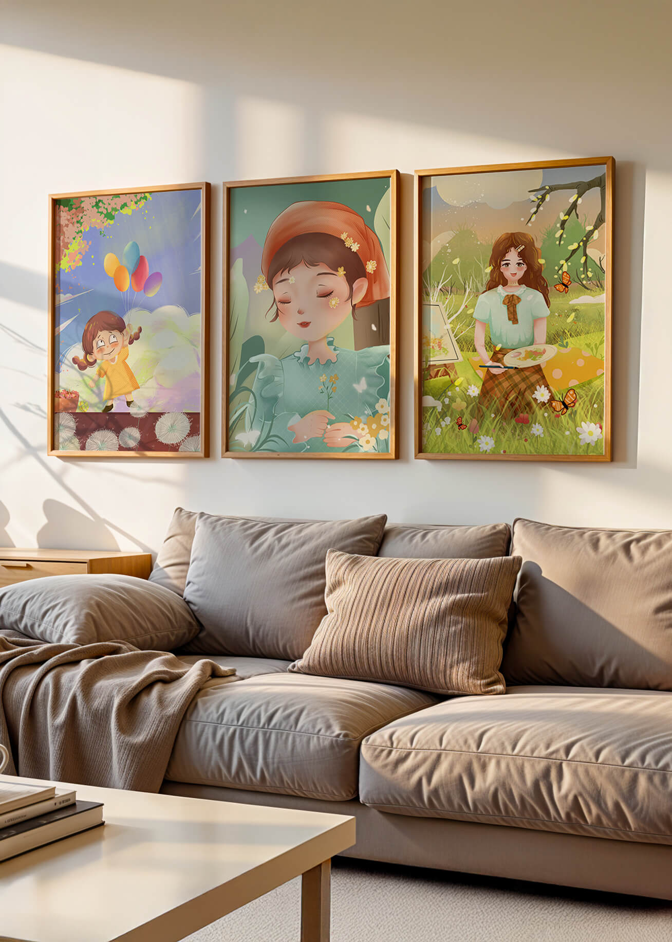 Art de filles en illustrations colorées et nature