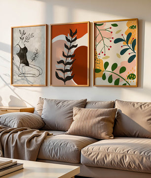 Ensemble d’art moderne abstrait en bois clair sans cadre