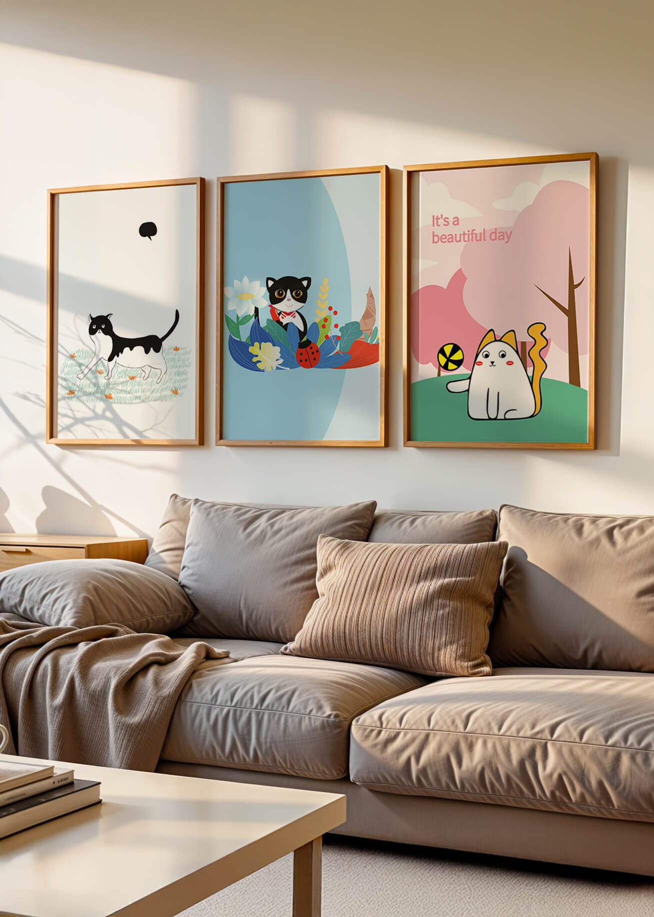 Pósters Coloridos con Gatos en Estilo Ilustrado para Decoración