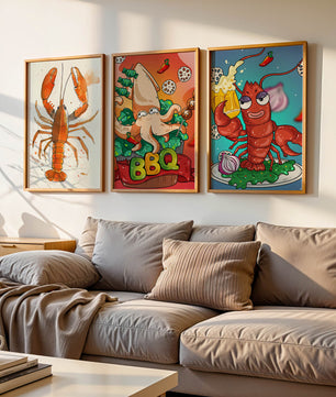 Affiches de fruits de mer amusants dans un style illustratif