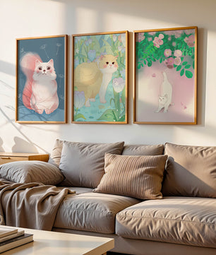 Conjunto De Ilustraciones De Gatos Con Fondos Naturales